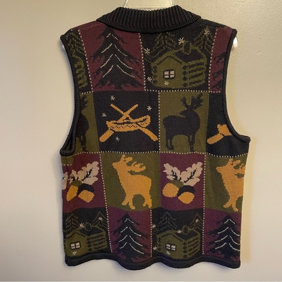- Vintage wool sweater vest XL Natural Reflections novelty cabin wood - Picture 2 of 8